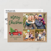 Brush Script Vintag Truck 3 Foto WeihnachtsKraft Postkarte (Vorne/Hinten)