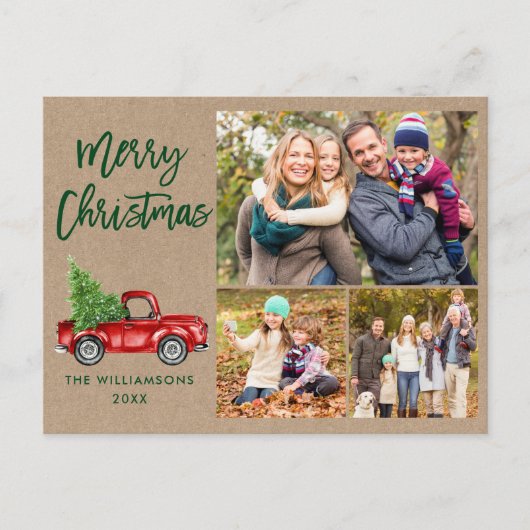Brush Script Vintag Truck 3 Foto WeihnachtsKraft Postkarte (Vorderseite)
