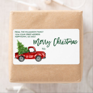 Brush Script Vintag Truck Christmas Green Mailing