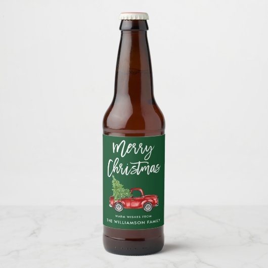 Brush Script Vintag Truck Green Bierflaschenetikett (Vorderseite)