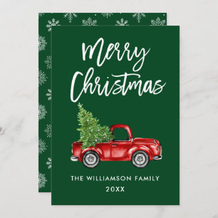 Brush Script Vintag Truck Green Christmas Card SB Einladung