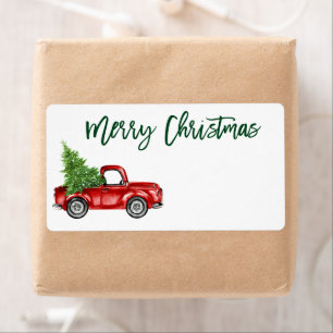 Brush Script Vintag Truck Green Christmas Mailing
