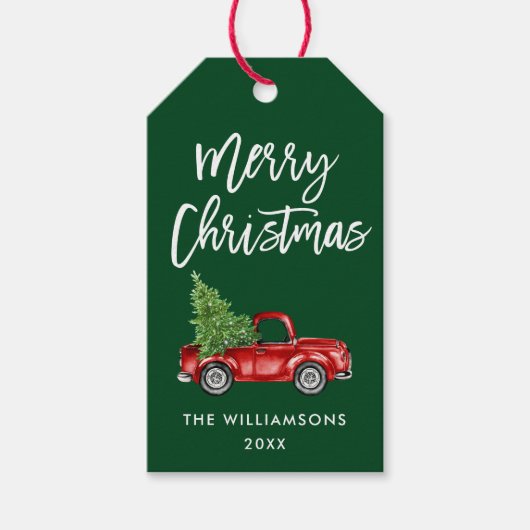 Brush Script Vintag Truck Green Geschenkanhänger (Vorderseite)