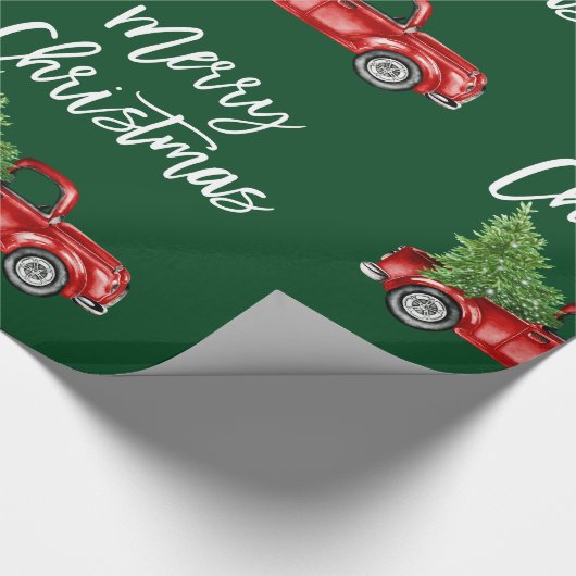 Brush Script Vintag Truck Green Geschenkpapier (Ecke)