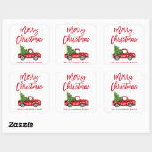Brush Script Vintag Truck Weihnachten Quadratischer Aufkleber (Blatt)