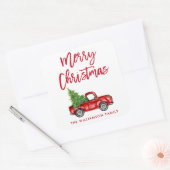 Brush Script Vintag Truck Weihnachten Quadratischer Aufkleber (Umschlag)