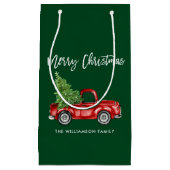 Brush Script Vintag Truck Weihnachtsbaum Grün Kleine Geschenktüte (Vorderseite)