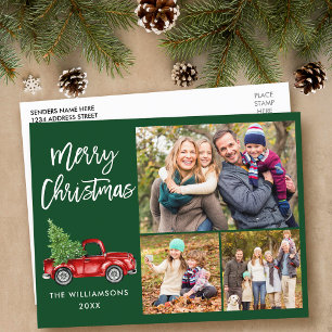 Brush Script Vintage-LKW 3 Foto Weihnachten Grün Postkarte