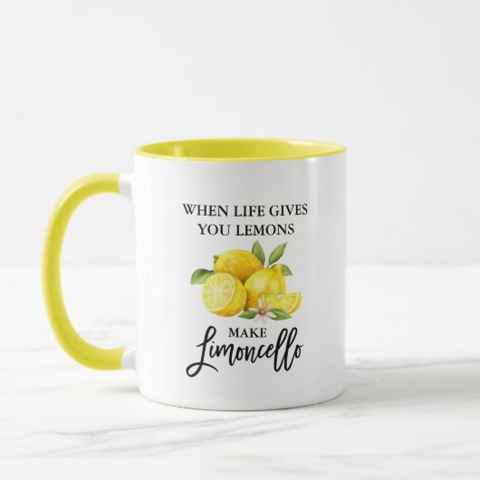 Brush Script Wasserfarbe Zitronen Limoncello Gelb Tasse (Links)