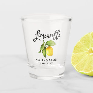 Brush Script Watercolor Lemon Wedding Limoncello Schnapsglas