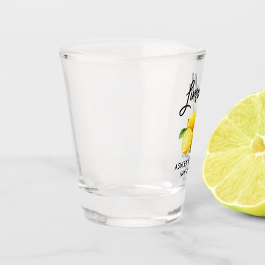 Brush Script Watercolor Lemons Wedding Limoncello Schnapsglas (Links)