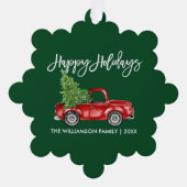 Brush Script Watercolor Truck Green Holiday Ornament Karte (Vorderseite)