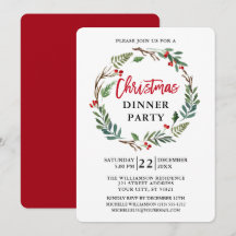 Brush Script Watercolor Wreath Red Christmas Party
