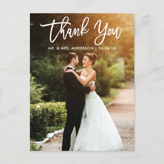 Brush Script Wedding Bride Groom Foto Postkarte (Vorderseite)