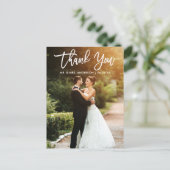 Brush Script Wedding Bride Groom Foto Postkarte (Stehend Vorderseite)