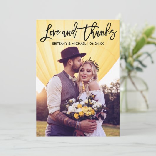 Brush Script Wedding Foto Kraft Danke Karte B (Stehend Vorderseite)