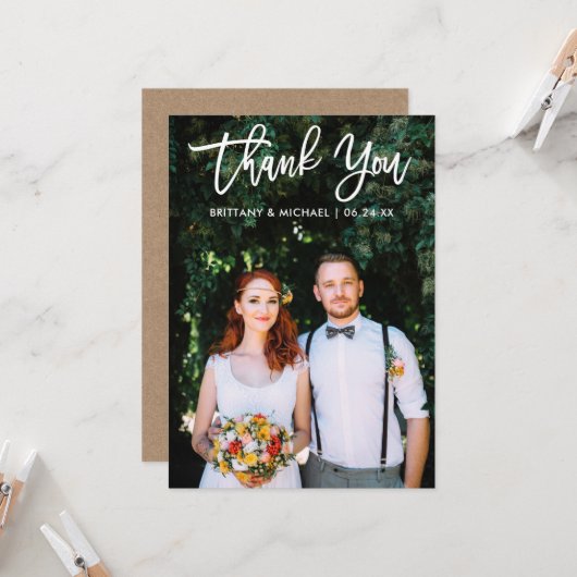 Brush Script Wedding Foto Kraft Vielen Dank You Ca Einladung (Vorderseite/Rückseite Beispiel)