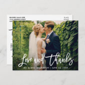 Brush Script Wedding Foto Liebe und Dank Modern Postkarte (Vorne/Hinten)