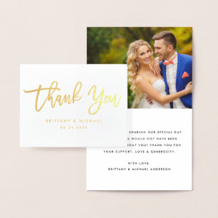 Brush Script Wedding Foto Vielen Dank Gold Hinweis Folienkarte
