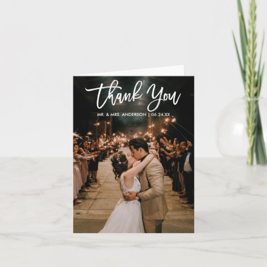 Brush Script Wedding Foto Vielen Dank Moderne Anme Karte (Vorderseite)