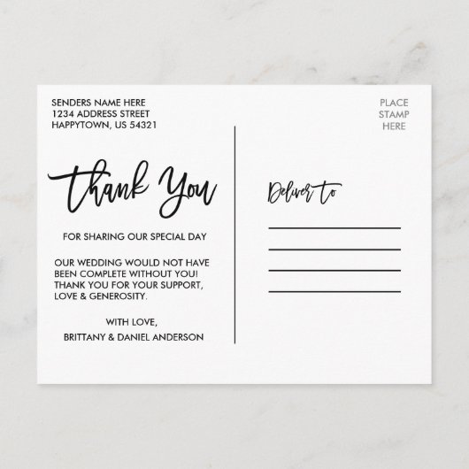 Brush Script Wedding Pink Floral Vielen Dank Postkarte (Rückseite)