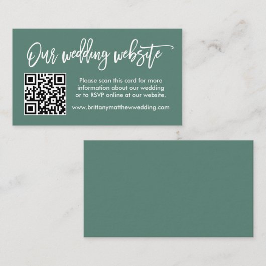 Brush Script Wedding Website QR Eukalyptus Green Begleitkarte (Vorne/Hinten)