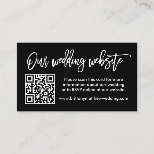 Brush Script Wedding Website QR Foto Black Begleitkarte (Vorderseite)