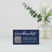 Brush Script Wedding Website QR Foto Blue Begleitkarte (Stehend Vorderseite)