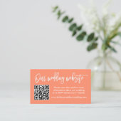 Brush Script Wedding Website QR Foto Coral Begleitkarte (Stehend Vorderseite)