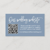 Brush Script Wedding Website QR Foto Dusty Blue Begleitkarte (Vorderseite)
