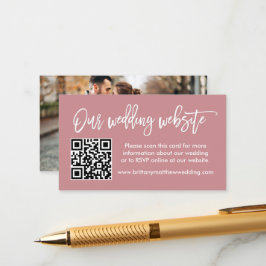 Brush Script Wedding Website QR Foto Dusty Rose Begleitkarte