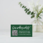 Brush Script Wedding Website QR Foto Green Begleitkarte (Stehend Vorderseite)