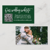 Brush Script Wedding Website QR Foto Green Begleitkarte (Vorne/Hinten)