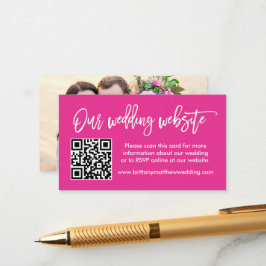 Brush Script Wedding Website QR Foto Hot Pink Begleitkarte