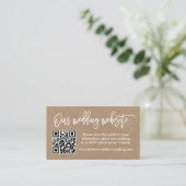 Brush Script Wedding Website QR Foto Kraft Begleitkarte (Stehend Vorderseite)