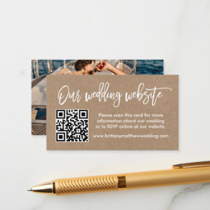 Brush Script Wedding Website QR Foto Kraft Begleitkarte