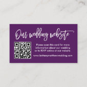Brush Script Wedding Website QR Foto Lila Begleitkarte (Vorderseite)