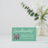 Brush Script Wedding Website QR Foto Mint Green Begleitkarte (Stehend Vorderseite)