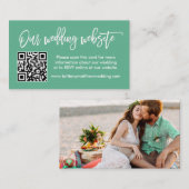 Brush Script Wedding Website QR Foto Mint Green Begleitkarte (Vorne/Hinten)