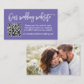 Brush Script Wedding Website QR Foto Periwinkle Begleitkarte (Vorne/Hinten)