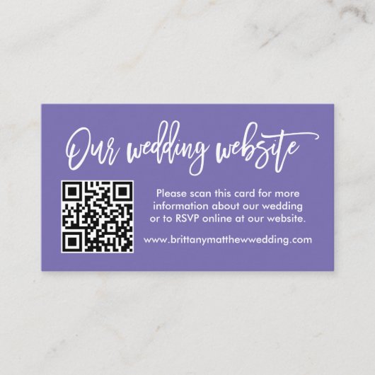 Brush Script Wedding Website QR Foto Periwinkle Begleitkarte (Vorderseite)