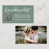 Brush Script Wedding Website QR Foto Sage Green Begleitkarte (Vorne/Hinten)