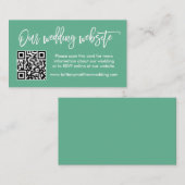 Brush Script Wedding Website QR Neo Mint Green Begleitkarte (Vorne/Hinten)