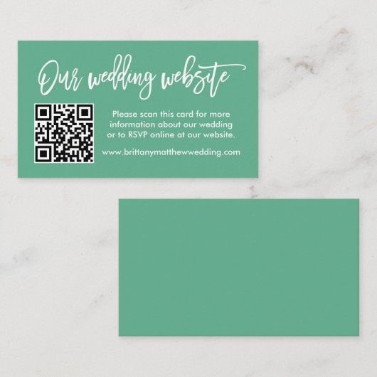 Brush Script Wedding Website QR Neo Mint Green Begleitkarte (Vorne/Hinten)