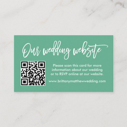 Brush Script Wedding Website QR Neo Mint Green Begleitkarte (Vorderseite)