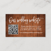Brush Script Wedding Website QR Wood Foto Begleitkarte (Vorderseite)