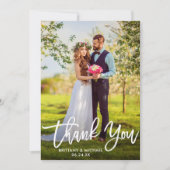 Brush Script Wedding Wood Foto Danke, Card W Einladung (Vorderseite)