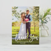 Brush Script Wedding Wood Foto Danke, Card W Einladung (Stehend Vorderseite)