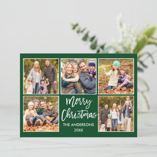 Brush Script Weihnachten 5 Foto Grün (Stehend Vorderseite)