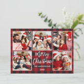 Brush Script Weihnachten 5 Foto Rot Kariert (Stehend Vorderseite)